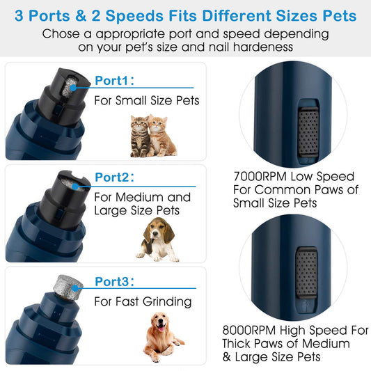 Quiet Dog Nail Grinder — USB Rechargeable 2-Speed Pet Nail Trimmer