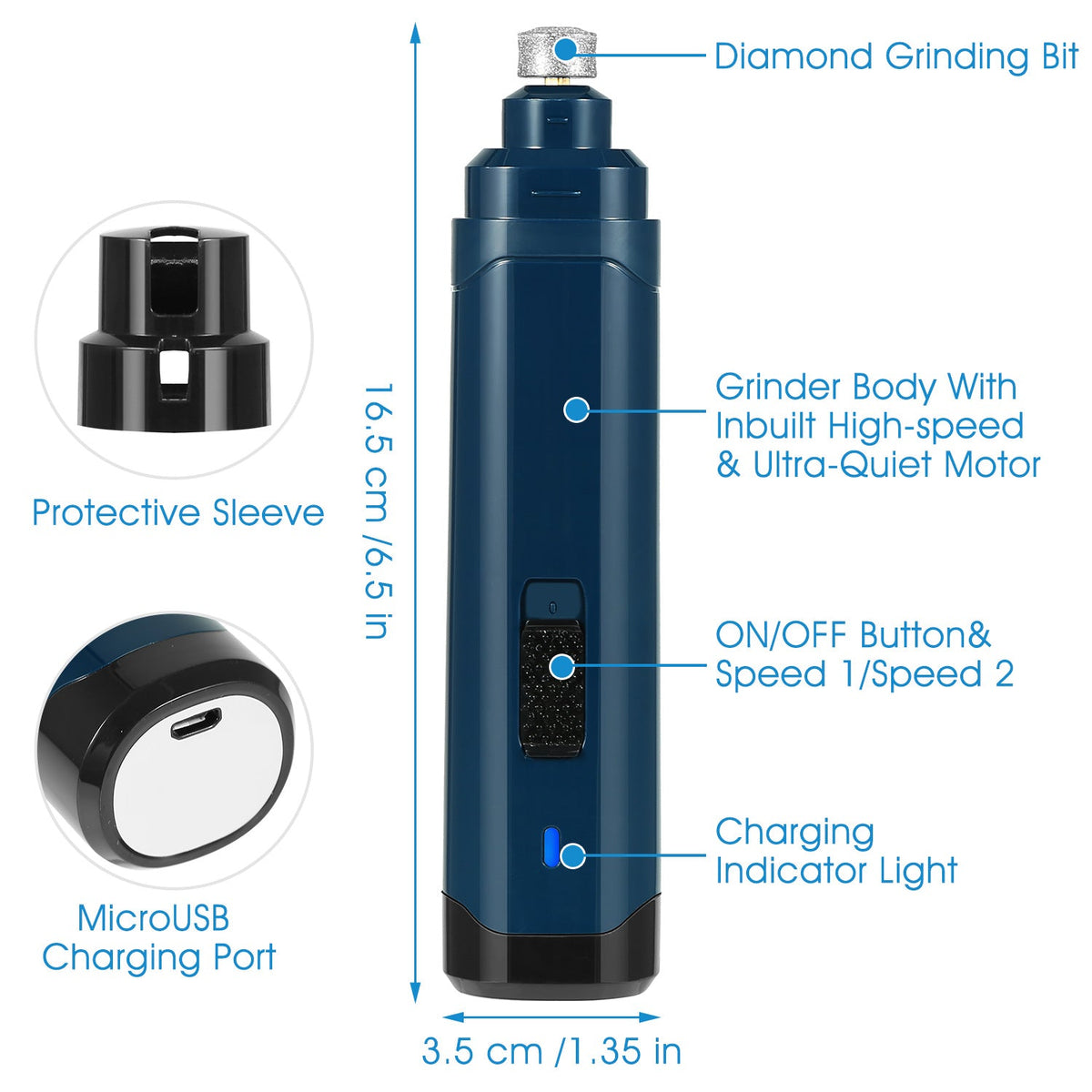Quiet Dog Nail Grinder — USB Rechargeable 2-Speed Pet Nail Trimmer
