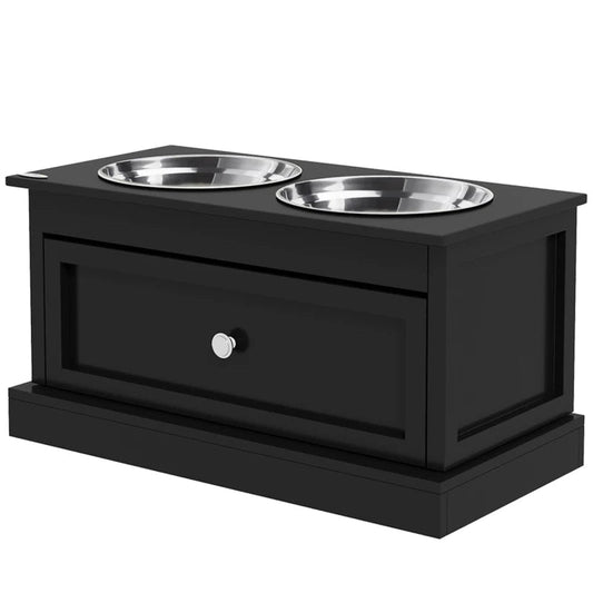 Raised Dog Bowl Stand with Storage Drawer — 2 Stainless Steel Bowls