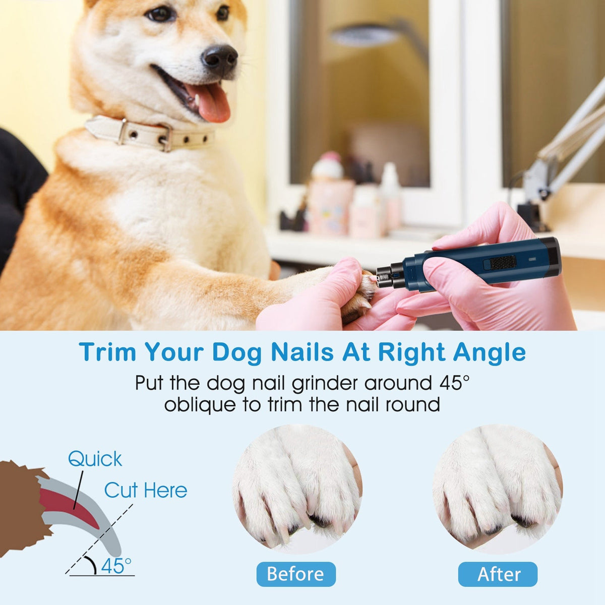 Quiet Dog Nail Grinder — USB Rechargeable 2-Speed Pet Nail Trimmer
